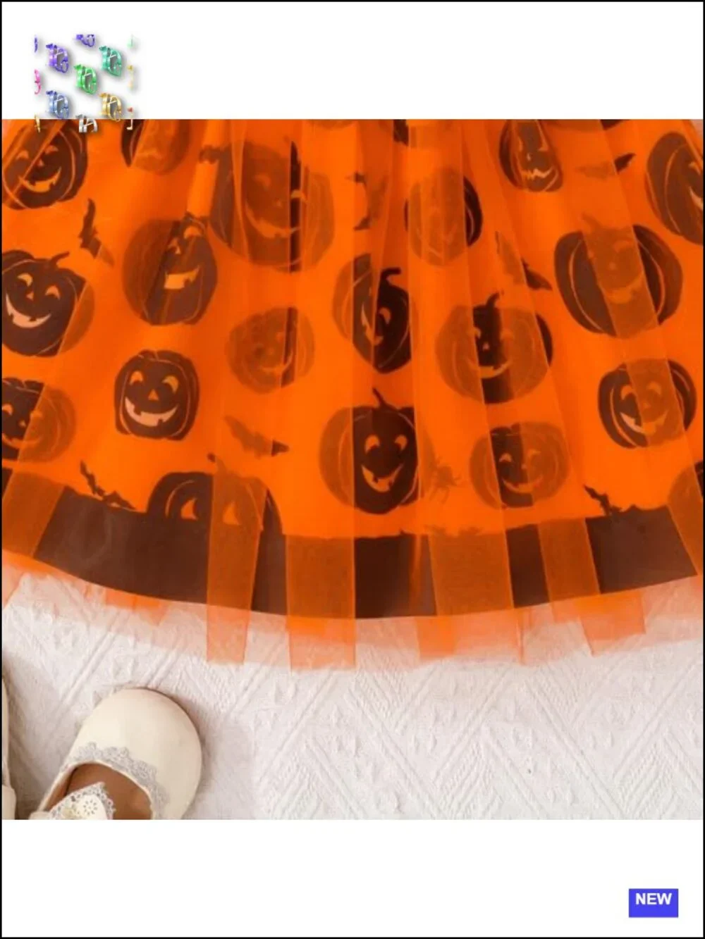 Toddler Girls Halloween Tutu Dress Pumpkin Ruffle Sleeve A-Line Costume